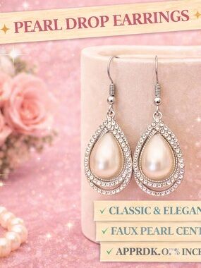 paparazzi Silver Faux Pearl Teardrop Earrings with Rhinestone Halo